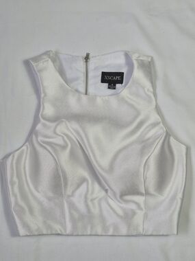 Xscape Ivory Satin Crop Top with Back Zipper